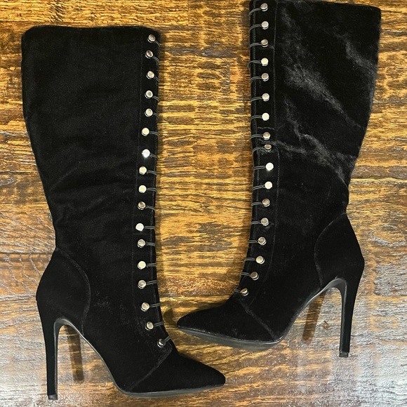 JustFab Black Velvet high heel boots - Picture 3 of 10